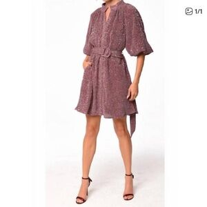 NEW CIEBON aniston sequin belted dress in metallic pink